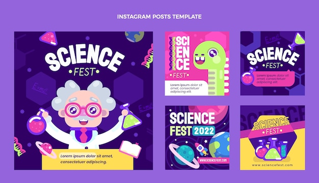 Collezione di post di instagram di scienza di design piatto