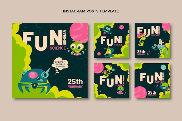 Modello di post di instagram di scienza di design piatto