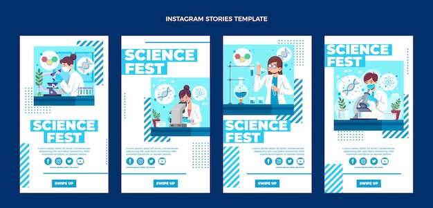 Vettore storie di instagram di scienza del design piatto