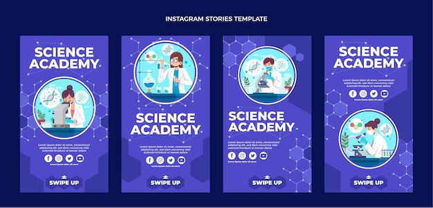 Vettore storie di instagram di scienza del design piatto