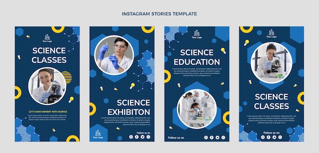 Vettore storie di instagram di scienza del design piatto