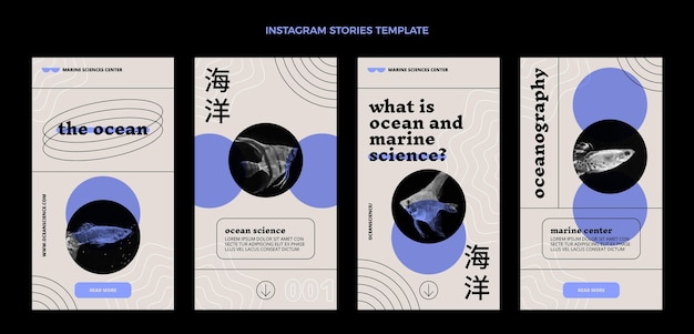 Vettore storie di instagram di scienza del design piatto