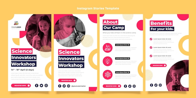 Vettore storie di instagram di scienza del design piatto