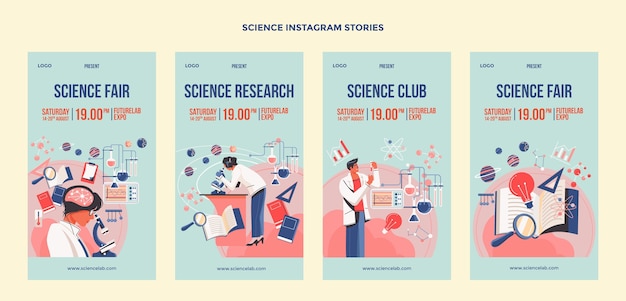 Flat design science social media stories