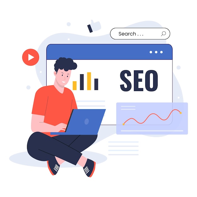 Vector flat design of search engine optimization marketing strategy