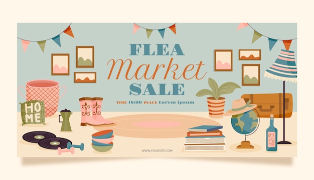 Vector flat design second-hand flea market horizontal banner