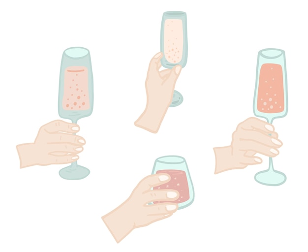 Flat design set with arms hands holding glasses with wine