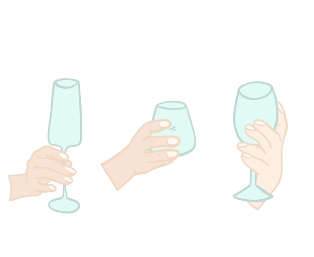 Flat design set with hands arms holding glasses