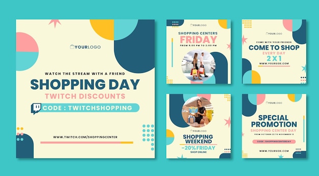 Flat design shopping center instagram posts