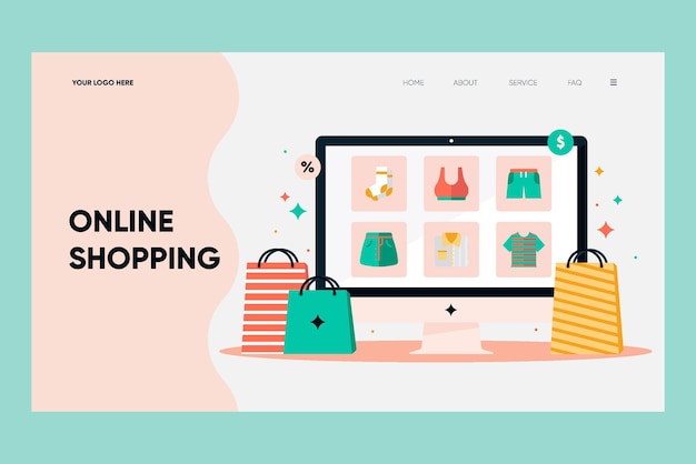 Flat design shopping online landing page