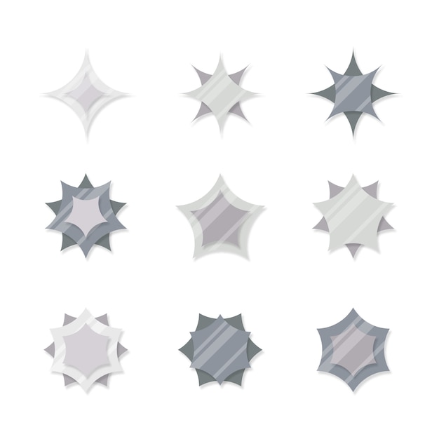 Vettore collezione di elementi a stelle d'argento dal design piatto
