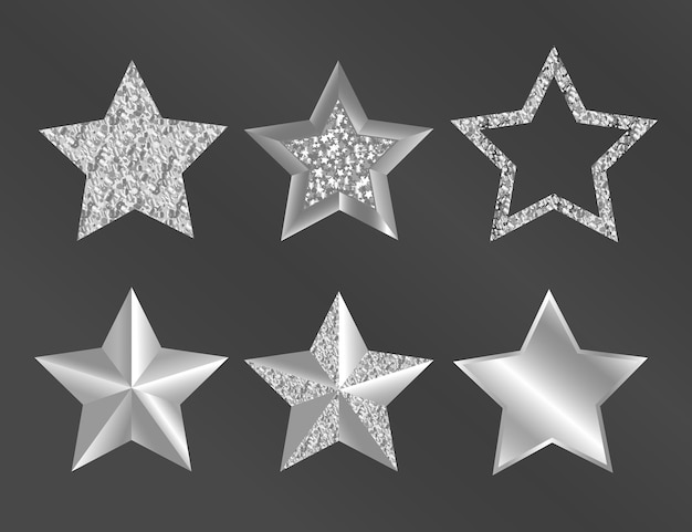 Flat design silver stars element collection