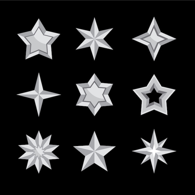 Vector flat design silver stars element collection