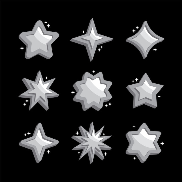 Vector flat design silver stars element collection