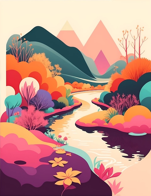 Premium Vector | Flat design simple river landscape