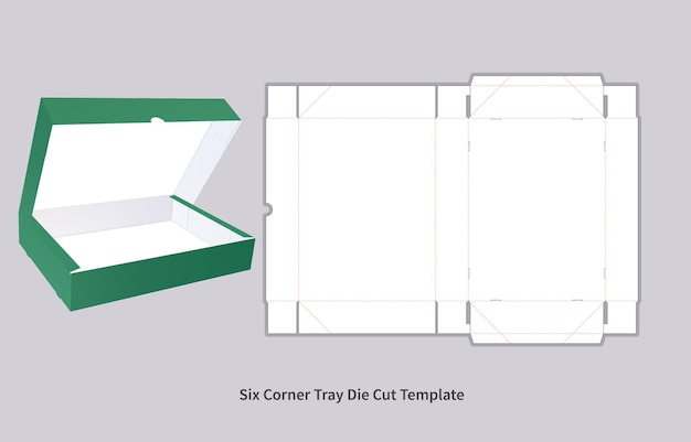 Flat design six corner tray die cut template