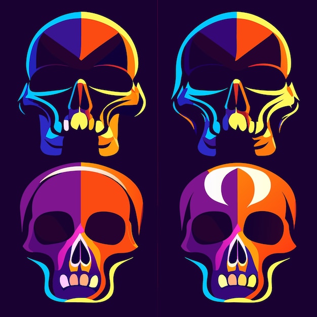 Flat design skulls iconic vector graphics