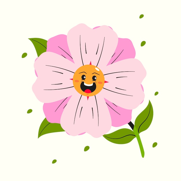 Vettore illustrazione del fiore della faccina sorridente di design piatto