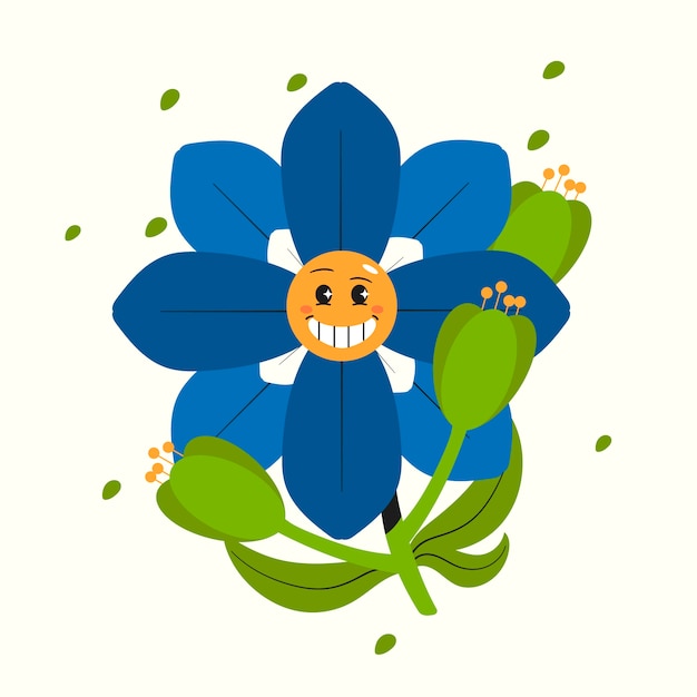 Vector flat design smiley face flower illustration