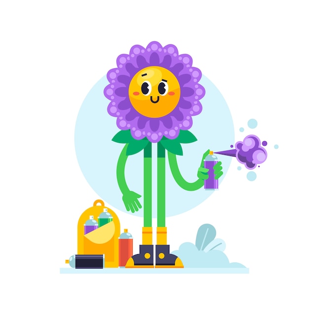 Flat design smiley face flower illustration