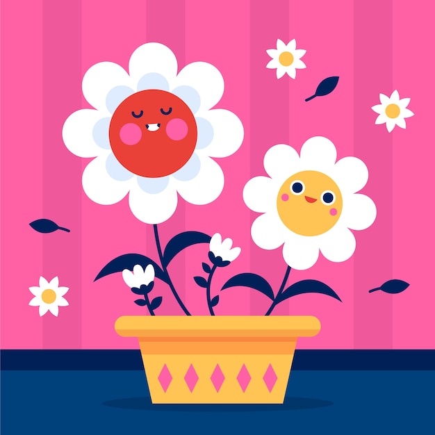 Flat design smiley face flower illustration