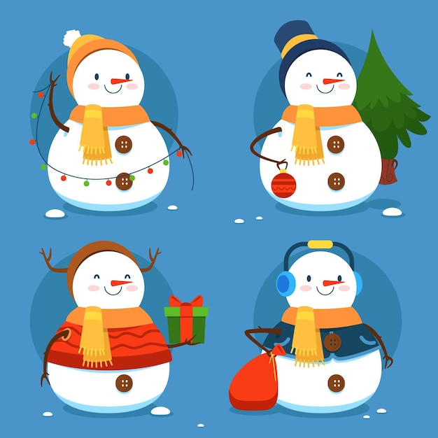 Flat design snowman character collection