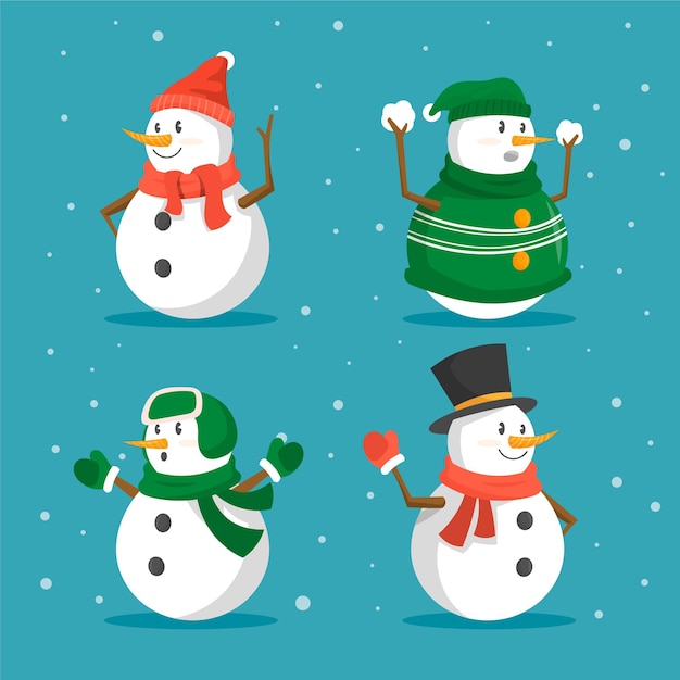 Плоский дизайн коллекции персонажей снеговика