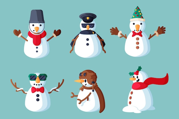 Vector flat design snowman character pack illustration