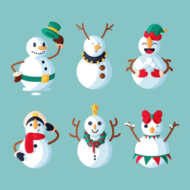 Flat design snowman character pack