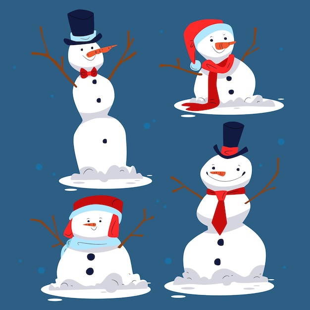 Vector flat design snowman character set