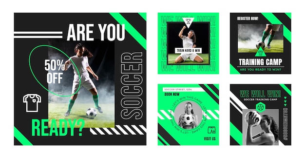 Vector flat design soccer instagram post