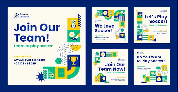 Vector flat design soccer instagram posts