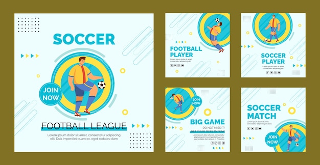 Flat design soccer match instagram posts