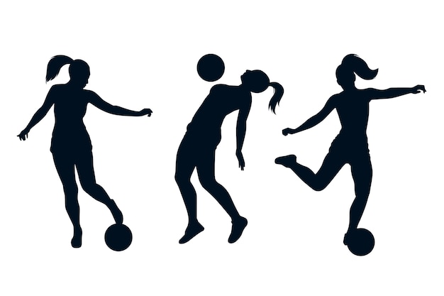 Vector flat design soccer player silhouette set