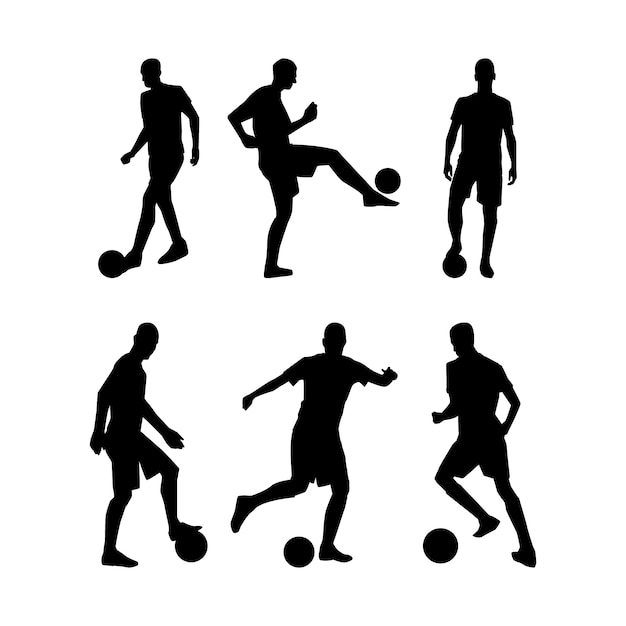 Vector flat design soccer player silhouette set