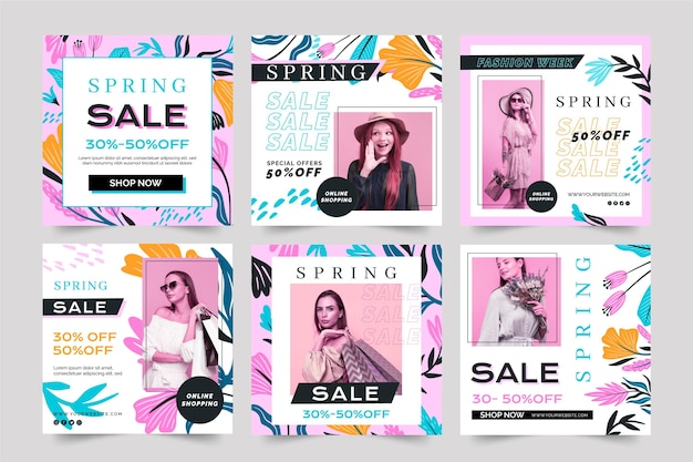 Flat design social media post spring sale template