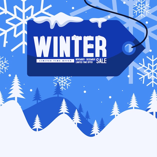 flat design social media winter sale background