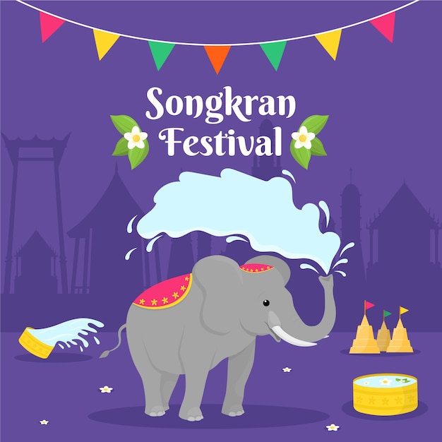 Flat design songkran festival celebration