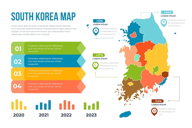 Vector flat design south korea map illustration