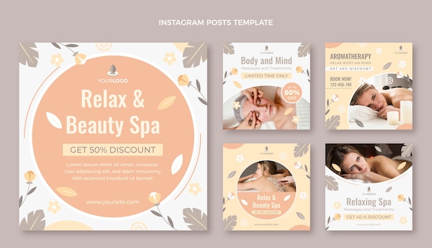 Vettore post di instagram spa design piatto