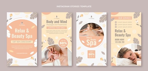 Vettore storie di instagram spa design piatto