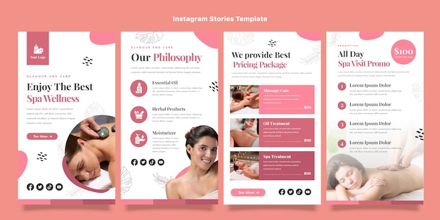 Vettore la spa dal design piatto offre storie di instagram