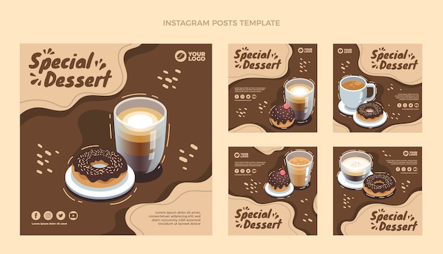 Вектор Плоский дизайн специальных десертных постов в instagram