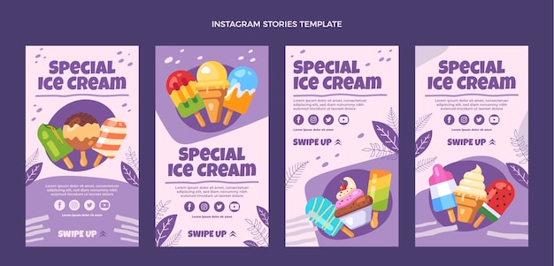 Vettore storie di instagram di gelato speciale dal design piatto