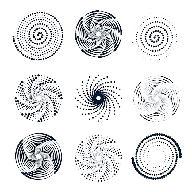 Vettore set di cerchi a spirale dal design piatto