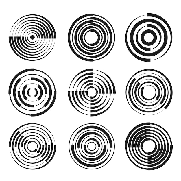 Набор спиральных кругов плоского дизайна