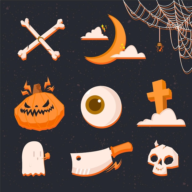 Flat design spooky halloween elements