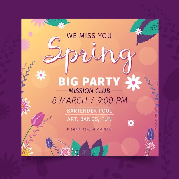 Flat design spring squared flyer template