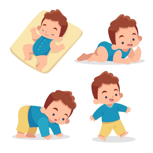 Vector flat design stages of a baby boy