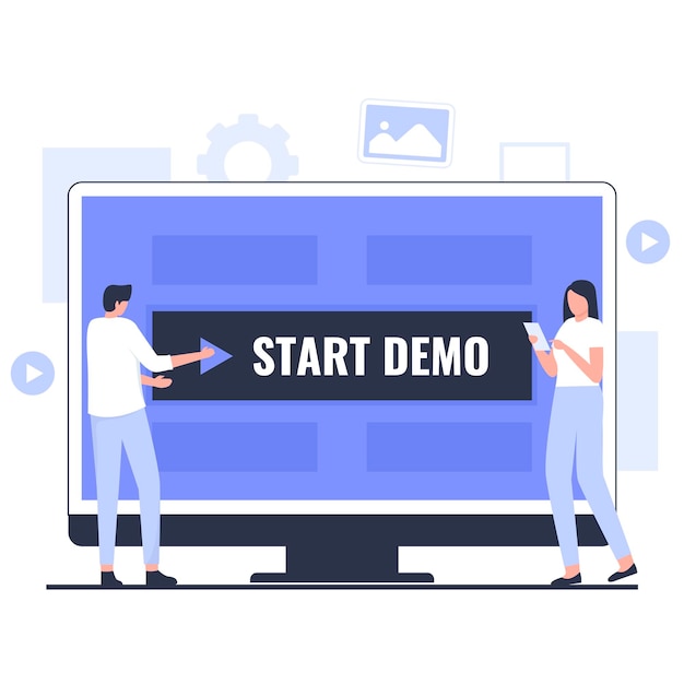 Design piatto del concetto di demo di inizio. illustrazione per siti web, landing page, applicazioni mobili, poster e banner